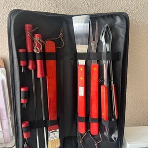 Red Handled BBQ Tool Set in Case
